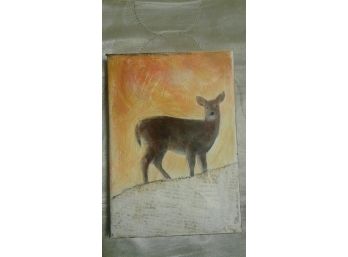 Vintage Deer Mixed Media Papercut Oil On Canvas Signed ?