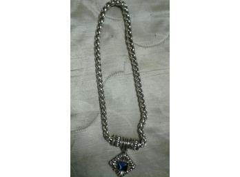 925 Sterling Silver Signed ? Blue Stone Necklace
