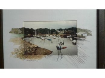 DJ Marcotulio MM/Photograph And Watercolor Seascape Harbor And Boat Painting