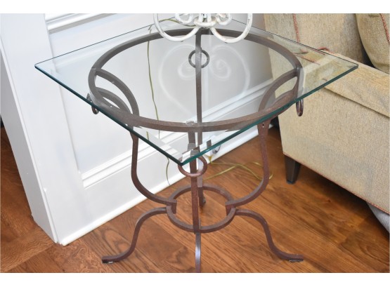 Glass Top Wrought Iron Base Side Table, End Table