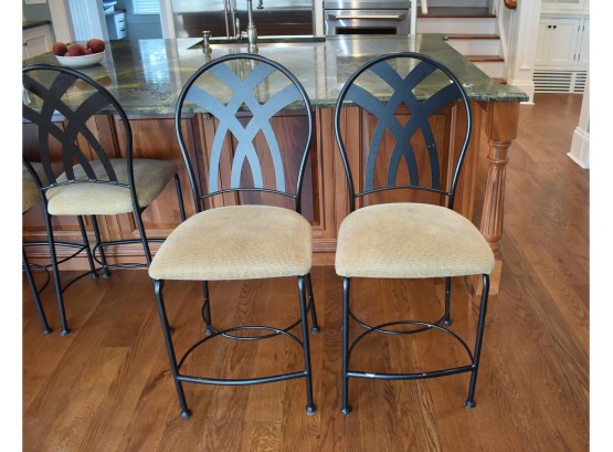Two Metal Frame Counter Height Stools, Ethan Allen Upholstered Seat (2 Of 2)