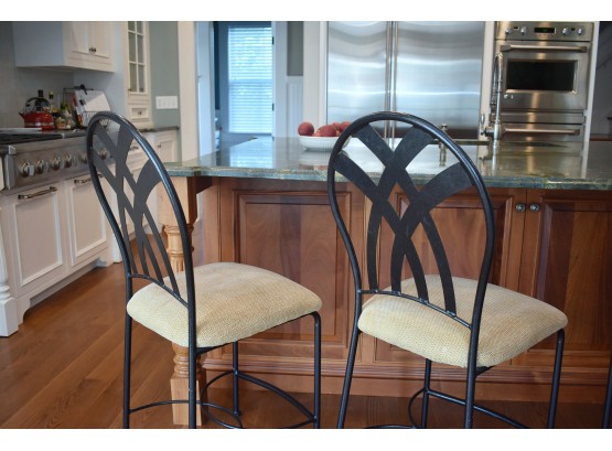 Two Metal Frame Counter Height Stools, Ethan Allen Upholstered Seat  (1 Of 2)
