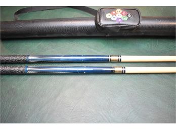 Two 19oz Crest Cue Sticks With Single Cue Case