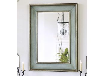 Uttermost Ogden Ocean Blue-Green Antiqued Silver Leaf Frame Beveled Edge Mirror 27x37x3' (2 Of 2) ($297)