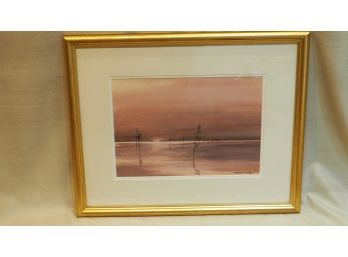 Tom Stringe Watercolor, 1998 'Rock Harbor Sunset'