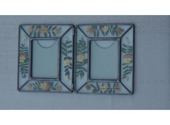 Lovely Dual Hinged Picture Frame With Glass Imbedded Flowers