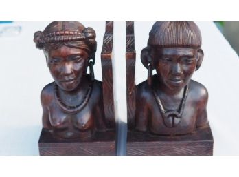 2 African Hand-carved Bookends