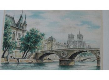 Vintage Hand-colored Lithograph Print  Of Notre Dame From France