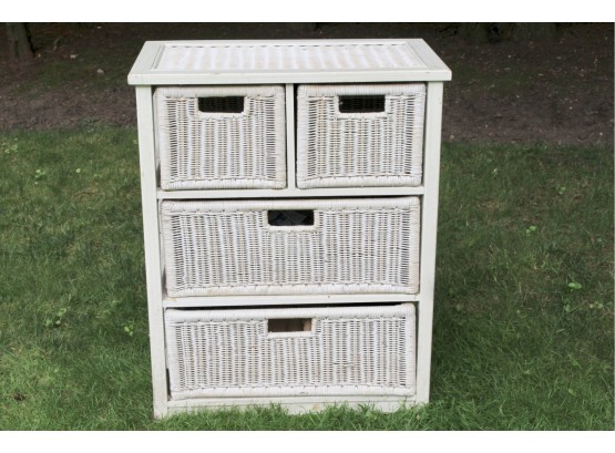 White Four Drawer Wicker Dresser / Garden Storage Cabinet