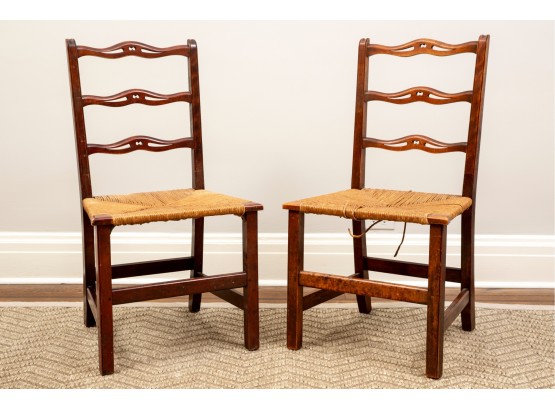 Pair Of Two Ladder Back Rush Seat Chairs