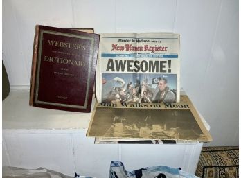 Vintage Webster’s  Unabridged Dictionary 1952 & Collectible Newspapers