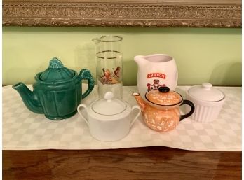 2 Teapots, Martini Pitcher & More ~ Orange Teapot Czechoslovakia ~