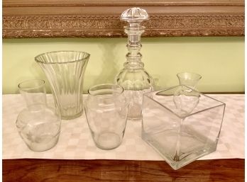 5 Glass Vases & Beautiful Decanter