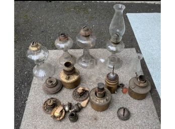 Large Lot Antique Oil Lamps & Parts