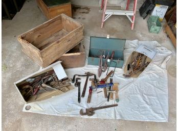 2 Wood Boxes, Vintage Craftsman Tool Box With Tray & Tools