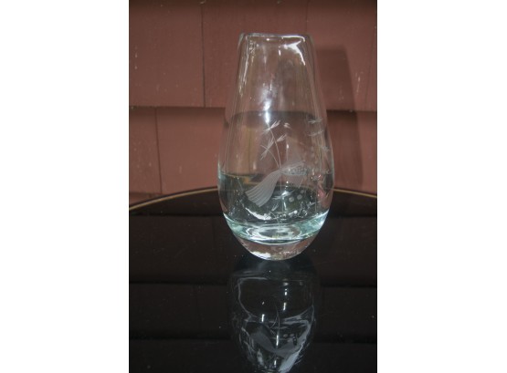 Etched Glass Crystal Vase - Fish Motif - Signed & Numbered