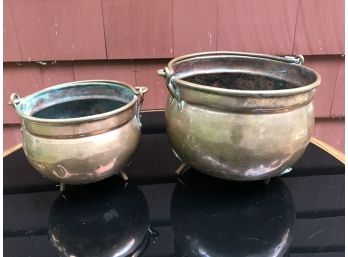 A Nice Pair Of Antique Copper Cauldrons