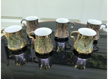 A Set Of 6 Very Unusual Antique Limoges Lustreware Mugs