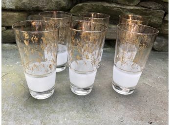 A Cool Set Of Six Vintage Mid Century Glasses With Gold