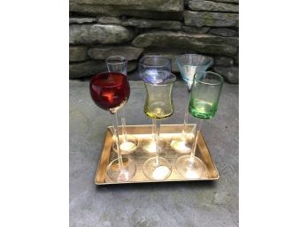 A Set Of Six Italian Cordial Glasses With Tray