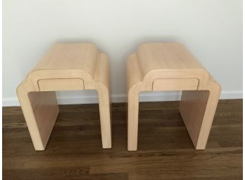 Karl Springer Style Lacquer Coated Grasscloth Side Tables