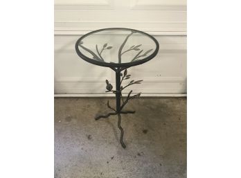 Little Glass & Metal Side Table With Birds And Branches
