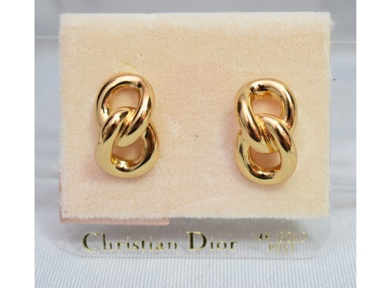 Christian Dior 14K Pierced Post Gold Earrings