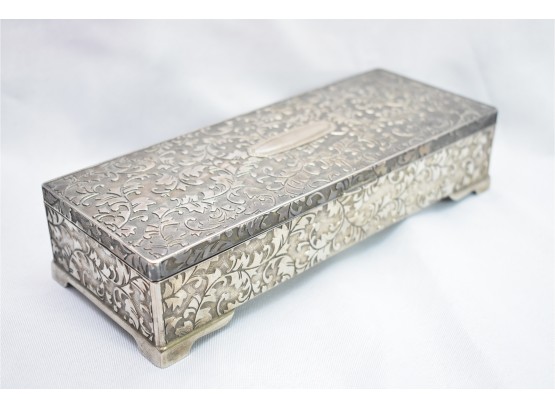 Vintage International Silver Co. Ornate Hinged Lid Silverplated Jewelry Box