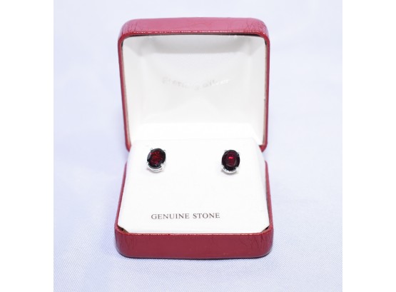 Sterling Silver Red Garnet Gemstone Stud Earrings 925 NIB