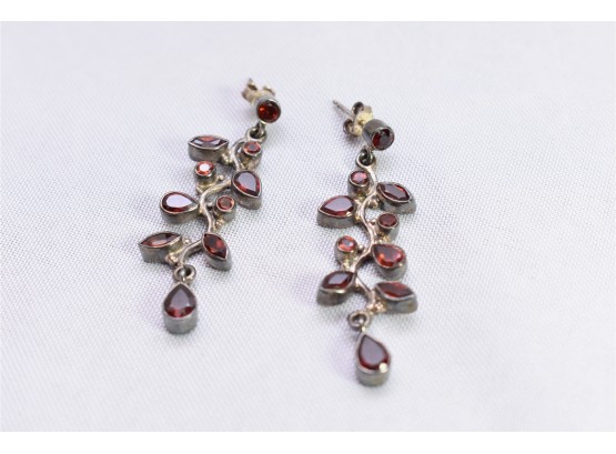 Sterling Silver Red Gemstone Dangle Earring And 925 Butterly Earring 17 Grams