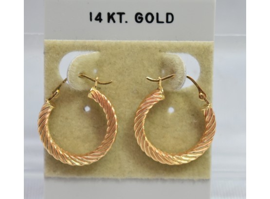 14K Gold Hoop Pierced Post Earrings 1.4 Grams