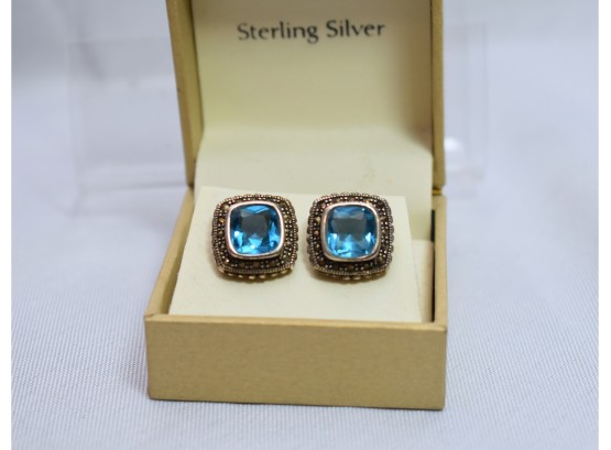 Aquamarine Sterling Silver Earrings 925 NIB 7.5 Grams