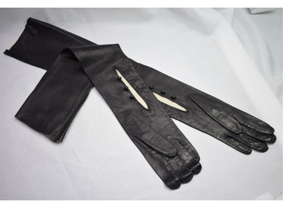 Ladies Opera Elbow Length Long Genuine Leather Gloves, G. Fox & Co 22' Sz7  New