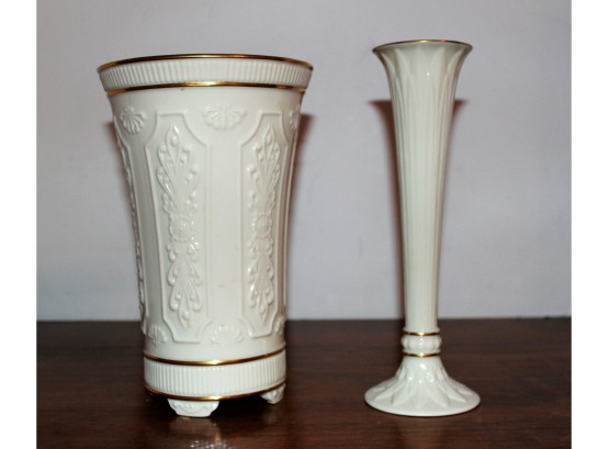 Two LENOX Porcelain 24K Gold Trimmed Flower/Bud Vases