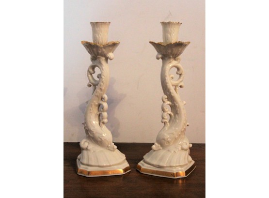 Pair Of LENOX Porcelain Legacy Edition Dolphin Candlestick Holders
