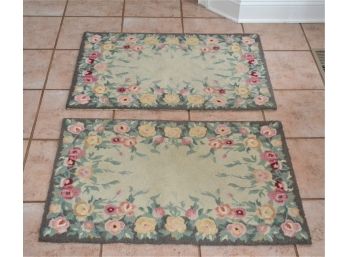 Pair Of 100% Pure Wool Hand Hooked Rugs - 2' X 3'