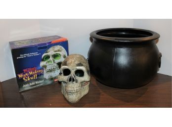 Happy Halloween, Cauldron & Mr. Foggy Mist Making Skull Decor