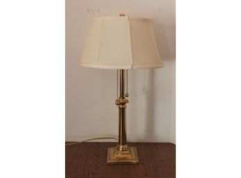 Brass Double Bulb Table Lamp With Shade