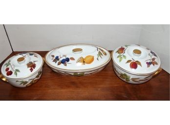 Set Of Three Royal Worcester Evesham Porcelain Lidded Casserole Dishes