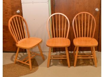 Three Wood Honey Colored Finish Windsor Dining Chairs