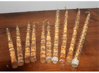 Ten Vintage Lucite Taper Candles With Gold Leaf Flecks