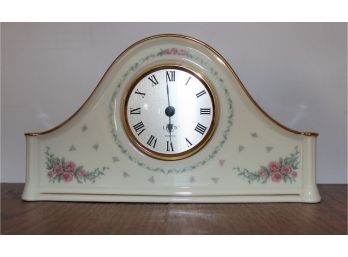 Lenox Porcelain W/Pink Roses Battery Operated Mantle Clock