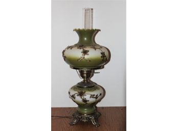 Beautiful Vintage Porcelain/Brass Electric Hurricane Table Lamp