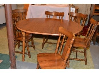 Vintage Oak Kitchen Dining Table With Six Chairs