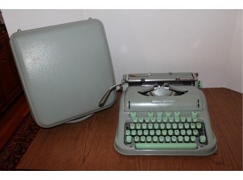 Vintage Paillard HERMES 3000 Manual Gray & Mint Green Typewriter & Case