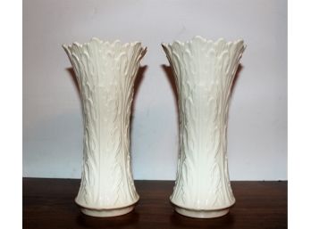 Vintage Pair Of LENOX Porcelain 8.5' Woodland Flower Vases