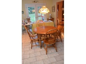 Virginia House Oak Dining Table W/Four Windsor Chairs & Two 12' Leaves