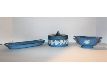 Three Pieces Of Wedgwood Blue & White Jasperware