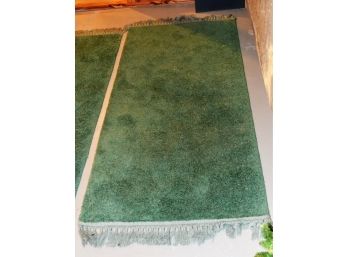 Two Green Oblong Fringed Rugs 33'w X 72'l