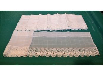 Seven White Sheer Lace Cut Out Bow Design Window Valances 13' X 59'